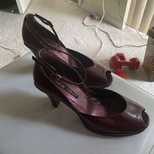 Nine West Burgundy Platform Peep Toe Pumps